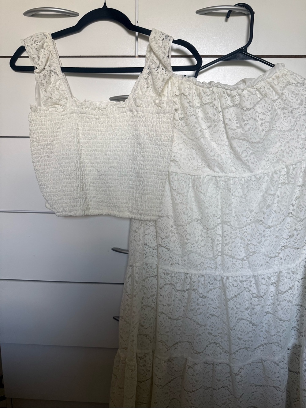 White Lace Maxi Dress with Smocked Crop Top Set